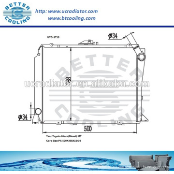 Радиаторы дизельного двигателя для Toyota Hiace (Diesel) MT OEM: 16400-75330 / -75350 / -54750 / -5B740